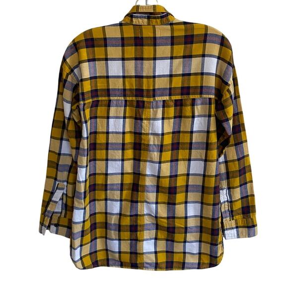 Old Navy Boyfriend Flannel Popover Shirt Yellow Plaid 1/2 Button Up Hi-Lo XS - Picture 2 of 11